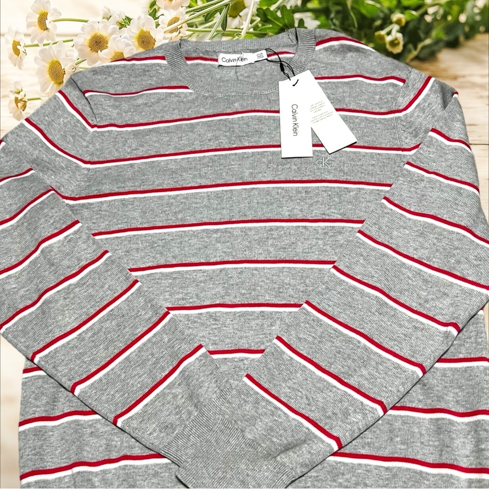 NWT CALVIN KLEIN MEN SWEATER GRAY STRIPES SIZE SMALL